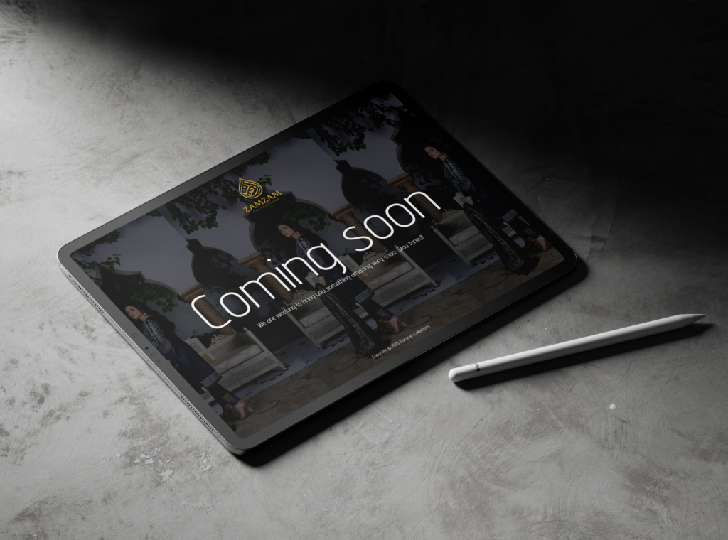 Zamzam Collections website displayed on a tablet