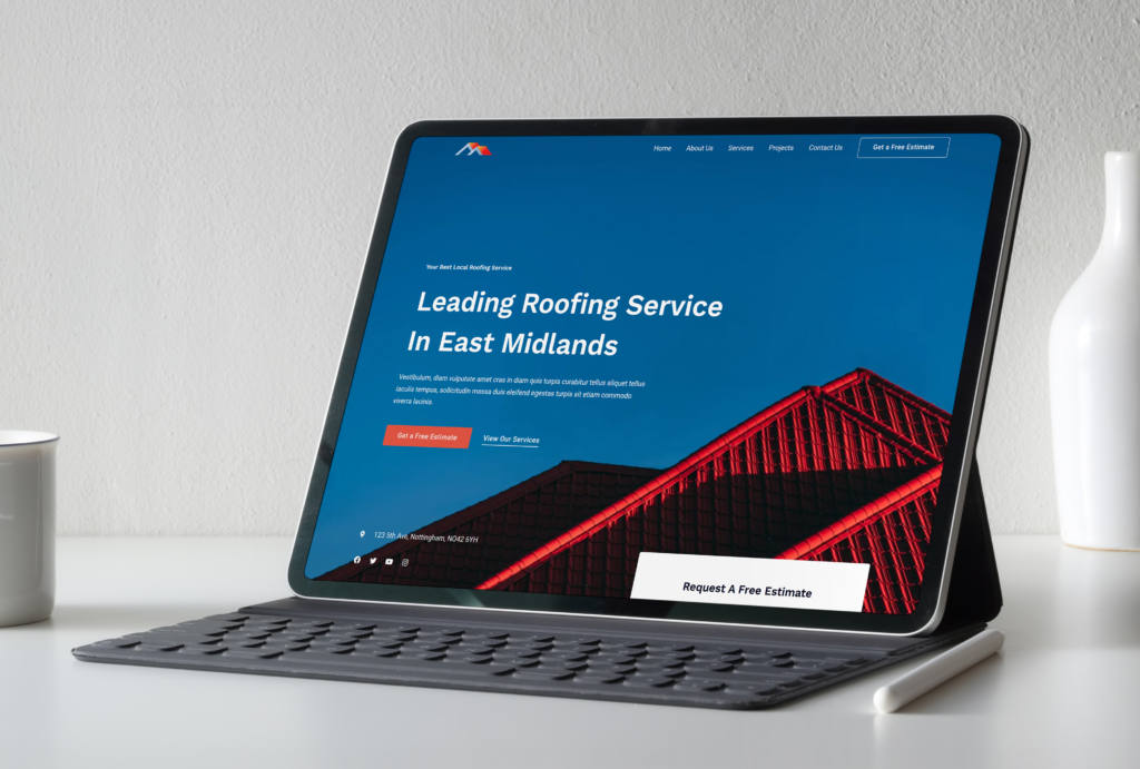 Apex Roofing website displayed on a tablet